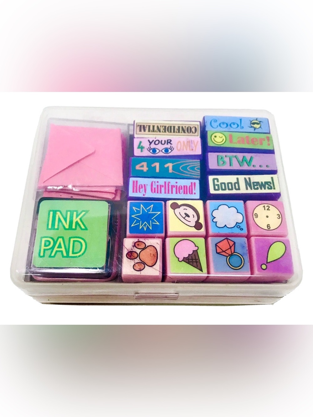 Girlfriends Stationary Notes & 16 Rubber Stamps Kit Tangerine Press Vintage Y2K